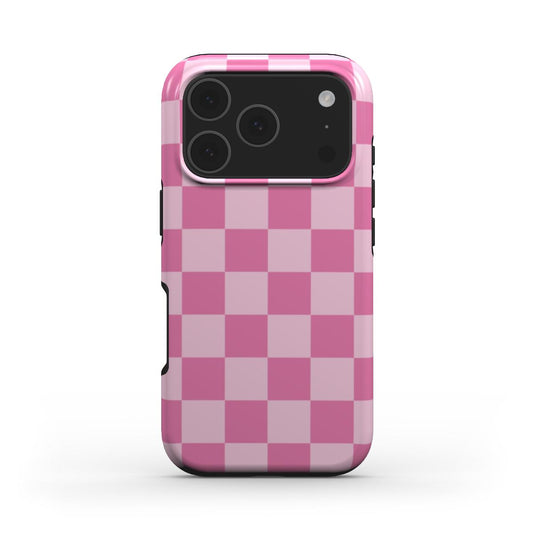Pink Checkerboard phone case – MagSafe iPhone case, front view