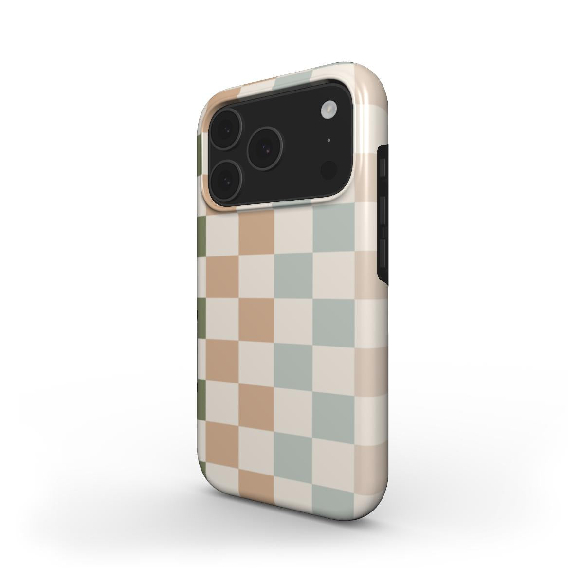 Muted Checkerboard phone case – MagSafe iPhone case, angled view