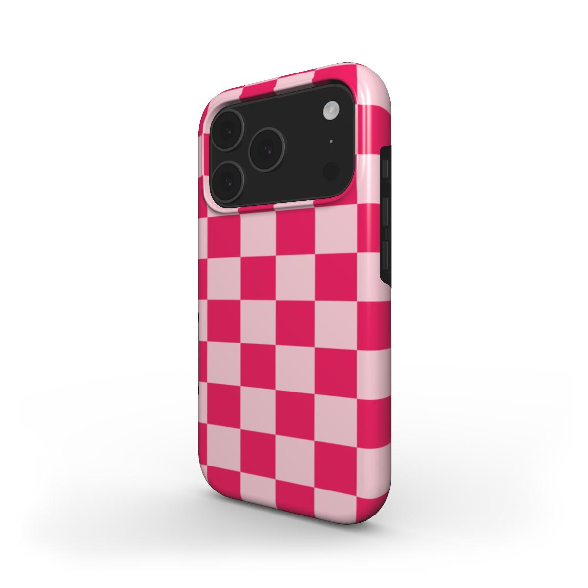 Cherry Checkerboard phone case – MagSafe iPhone case, angled view