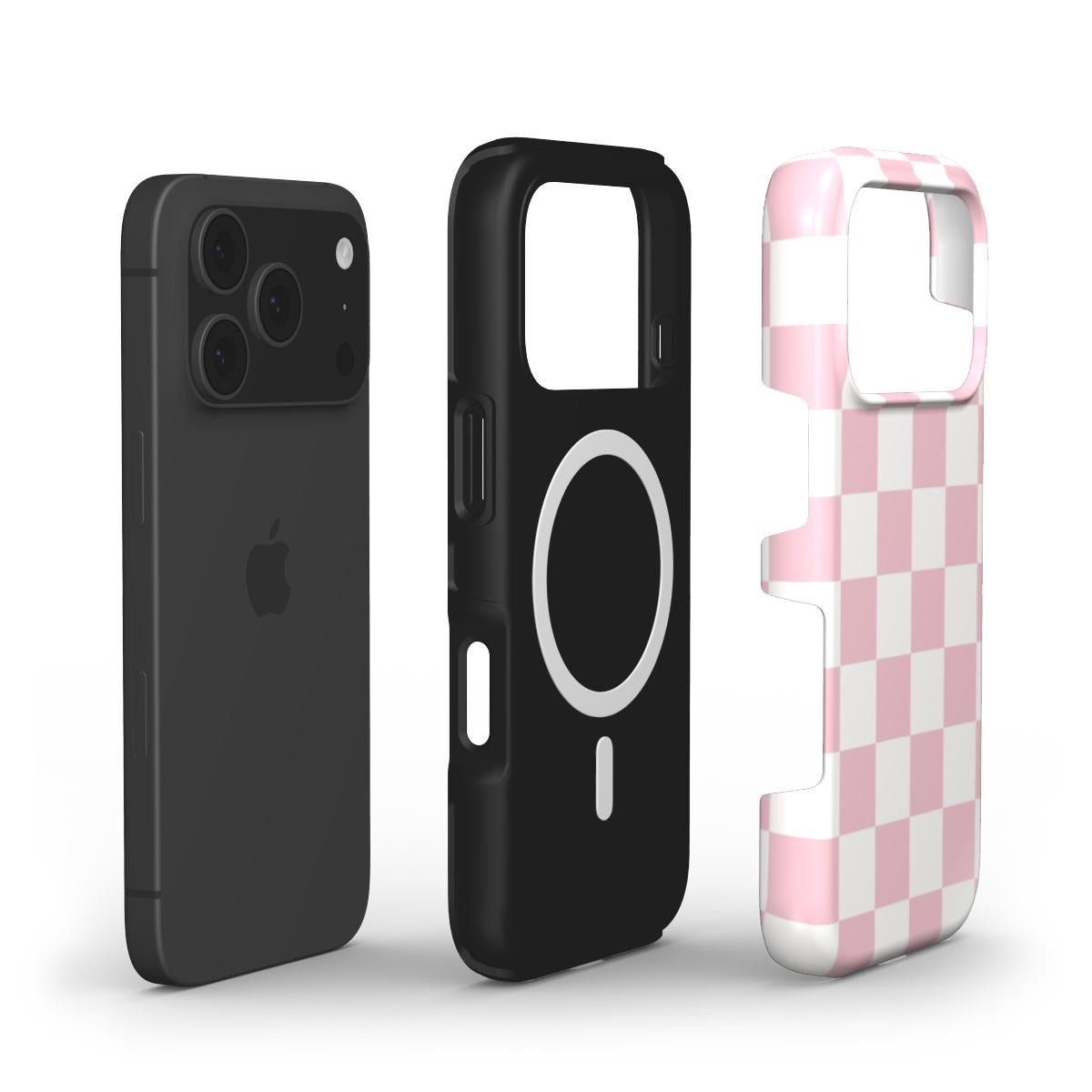Pink & White Checkerboard phone case – MagSafe iPhone case, layer view