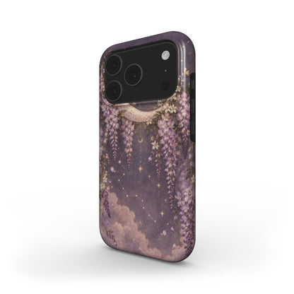 Lavender Moon Garden phone case — MagSafe iPhone case, angled view