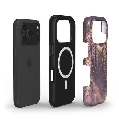 Lavender Moon Garden phone case — MagSafe iPhone case, shell and liner views
