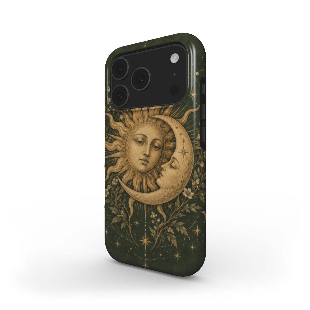 Sage Sun & Moon phone case — MagSafe iPhone case, angled view