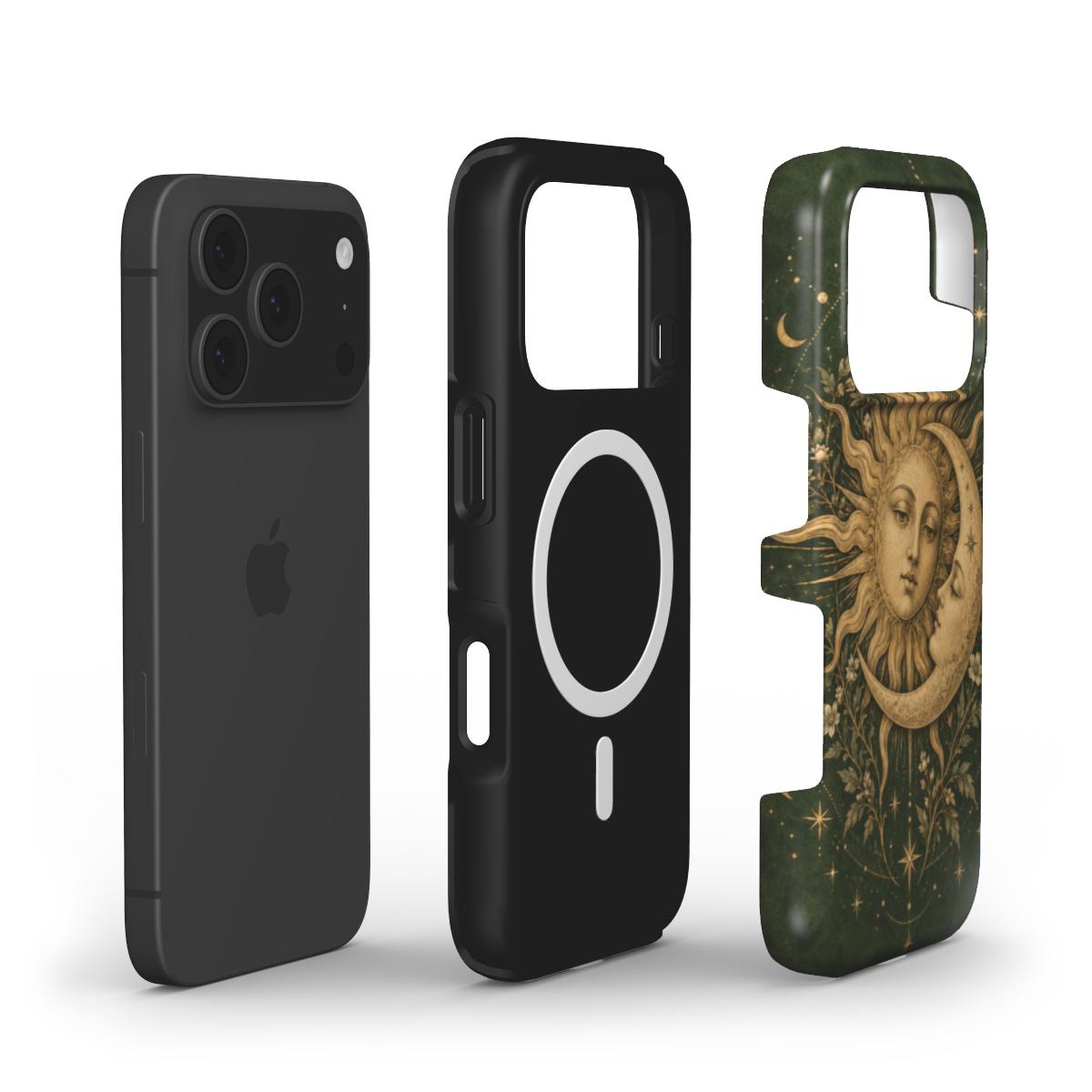 Sage Sun & Moon phone case — MagSafe iPhone case, shell and liner views
