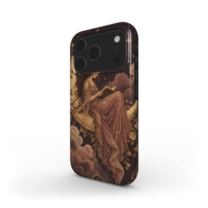 Reader Under the Stars phone case — MagSafe iPhone case, angled view