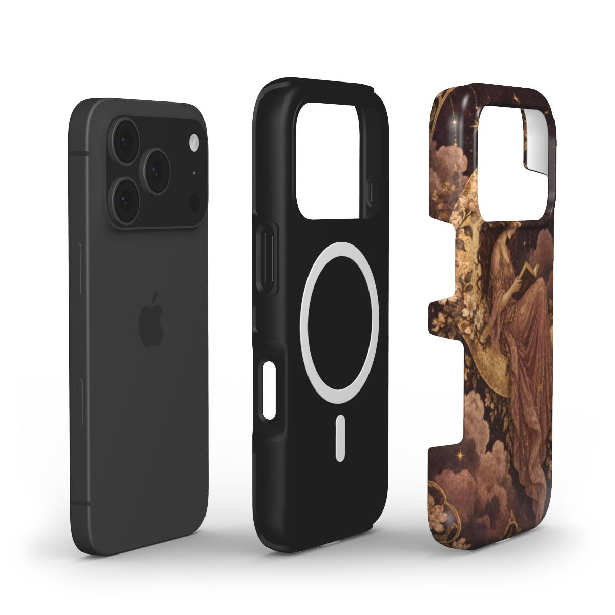 Reader Under the Stars phone case — MagSafe iPhone case, shell and liner views