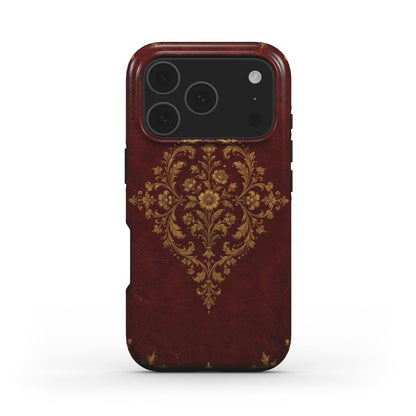 Oxblood Gilded Binding phone case — MagSafe iPhone case, front view
