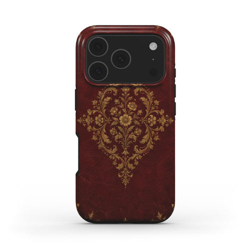 Oxblood Gilded Binding phone case — MagSafe iPhone case, front view