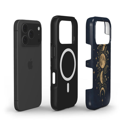 Midnight Moon Phases phone case — MagSafe iPhone case, shell and liner views