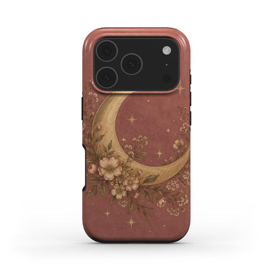 Dusty Rose Crescent Moon phone case — MagSafe iPhone case, front view