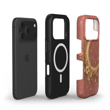 Dusty Rose Crescent Moon phone case — MagSafe iPhone case, shell and liner views