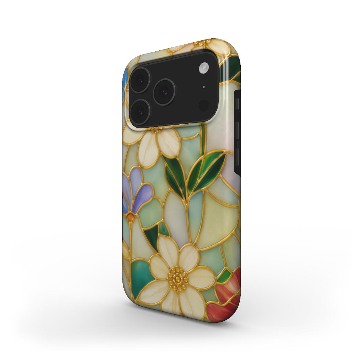 Stained Glass Floral phone case – MagSafe iPhone case, angled view