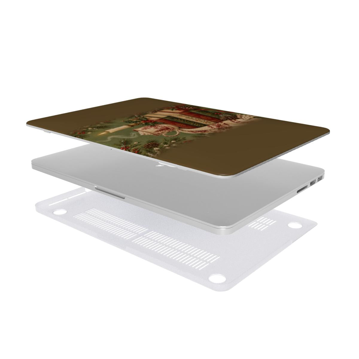Christmas Book Stack MacBook case — hard-shell laptop cover, two-piece shell view