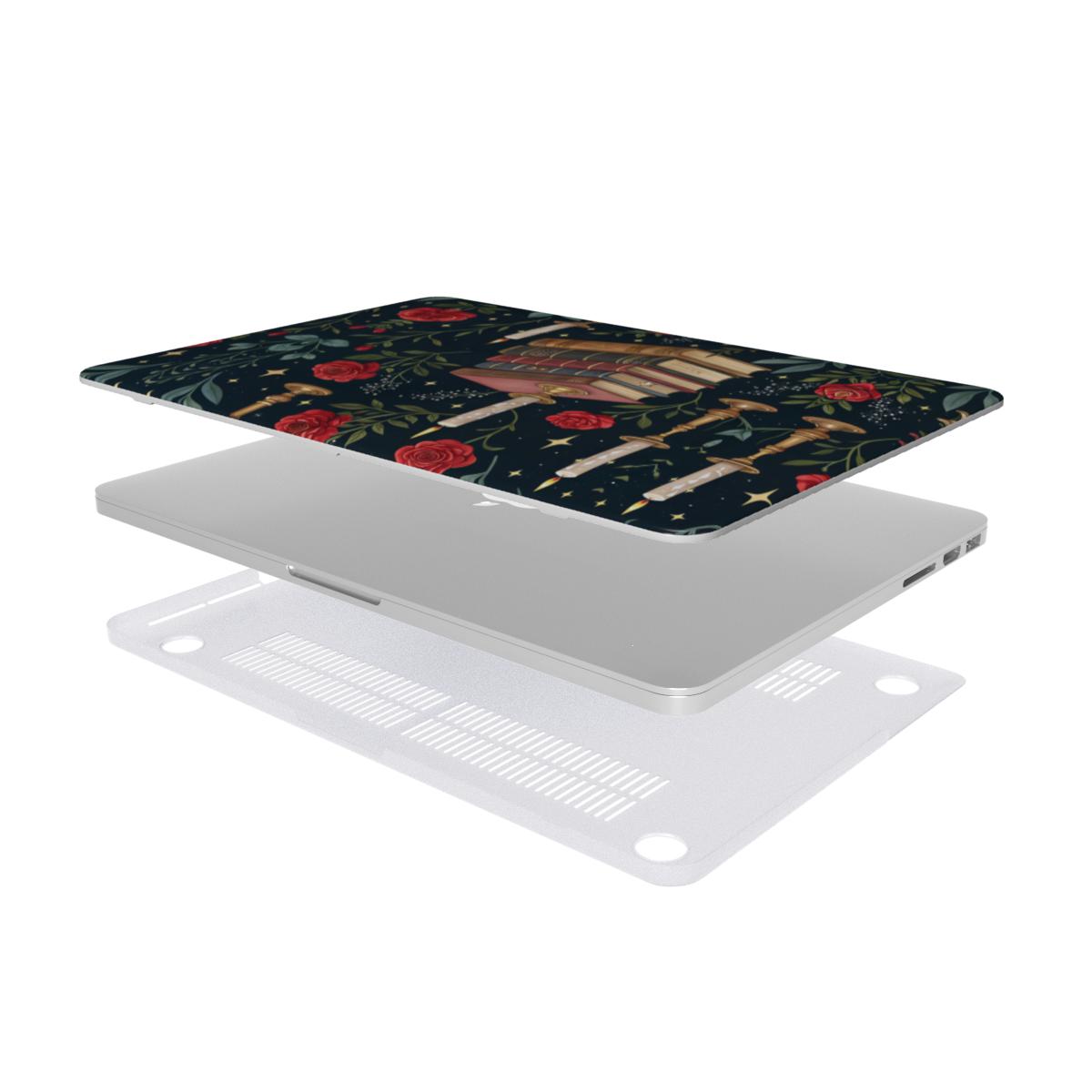 Candlelit Library MacBook case — hard-shell laptop cover, two-piece shell view