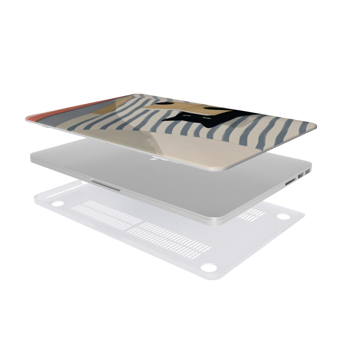 Reading Cat in Bed MacBook case — hard-shell laptop cover, two-piece shell view