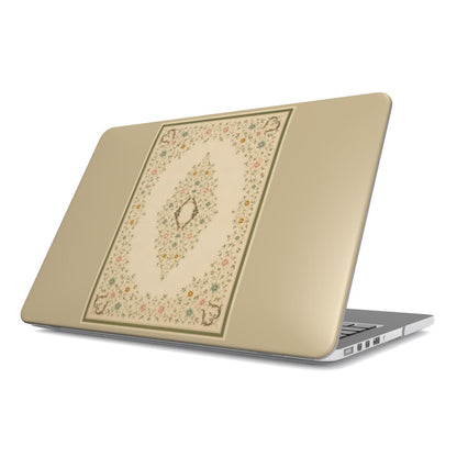 Antique Book Cover MacBook case — hard-shell laptop cover, angled lid view