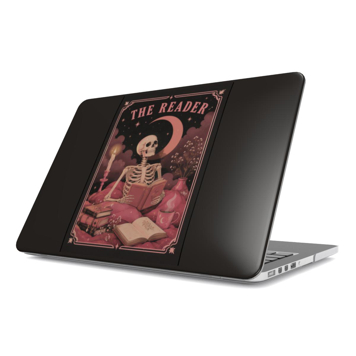 The Reader Tarot MacBook case — hard-shell laptop cover, angled lid view