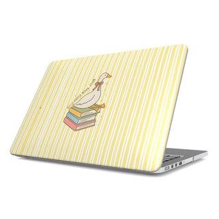Reading Goose MacBook case — hard-shell laptop cover, angled lid view