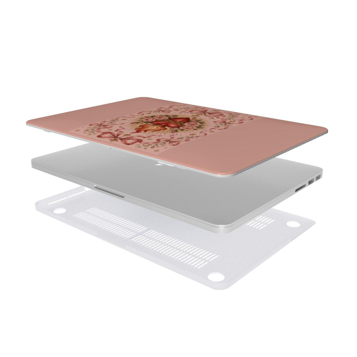 Rose Sacred Heart MacBook case — hard-shell laptop cover, two-piece shell view