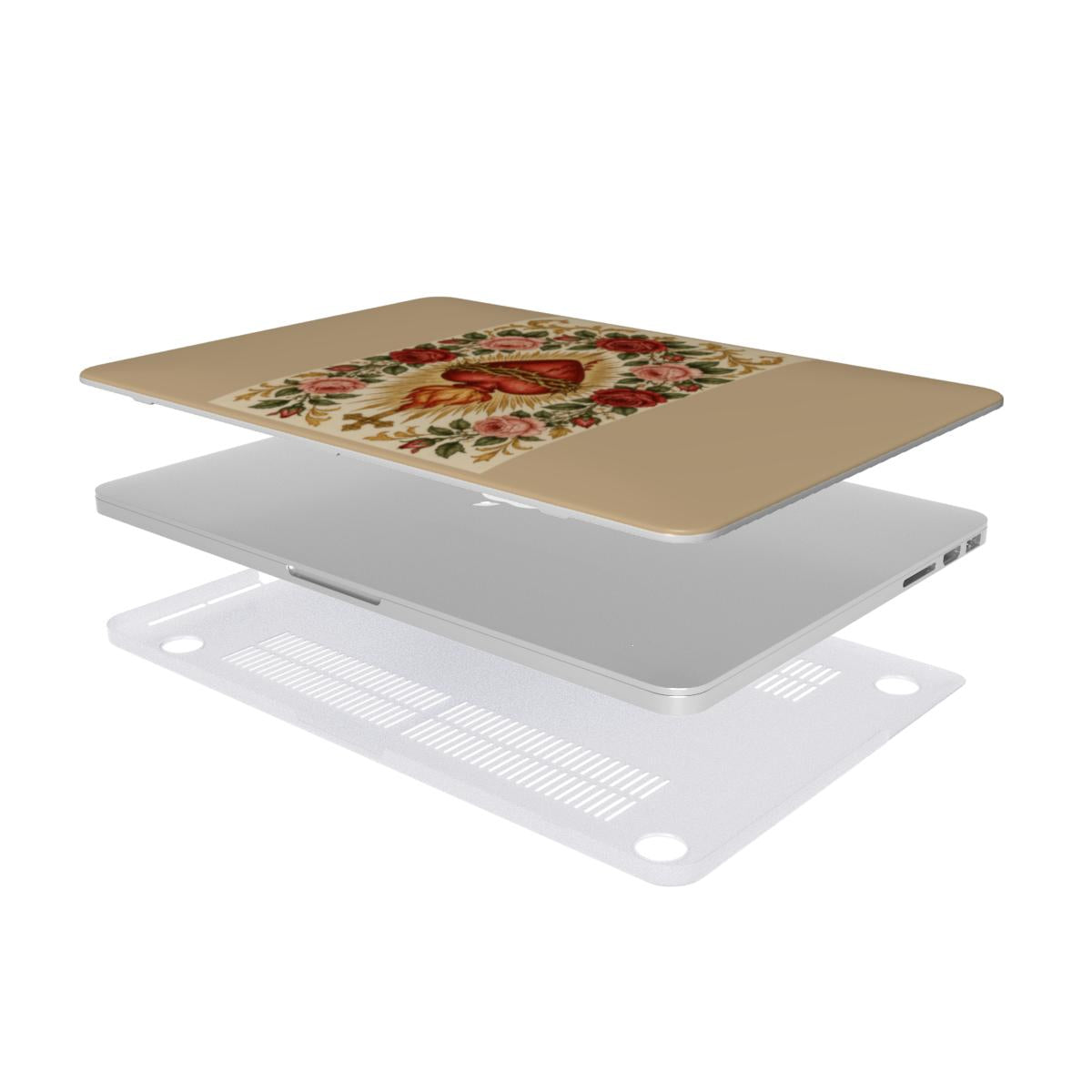 Sacred Heart & Roses MacBook case — hard-shell laptop cover, two-piece shell view