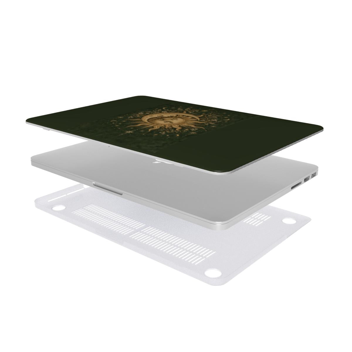 Sage Sun & Moon MacBook case — hard-shell laptop cover, two-piece shell view