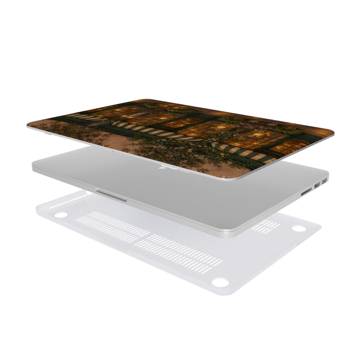 Bookshop at Dusk MacBook case — hard-shell laptop cover, two-piece shell view