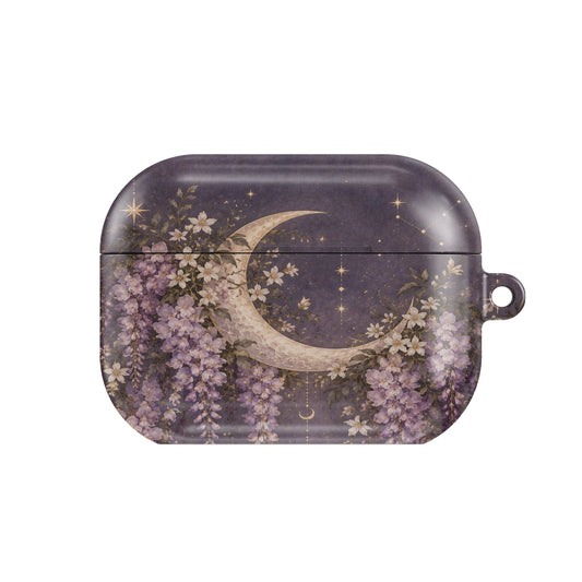 Lavender Moon Garden AirPods case — hard-shell earbuds cover, closed front view