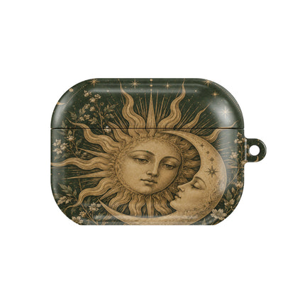 Sage Sun & Moon AirPods case — hard-shell earbuds cover, closed front view