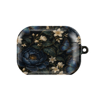 Blue Butterfly Night Garden AirPods case — hard-shell earbuds cover, closed front view