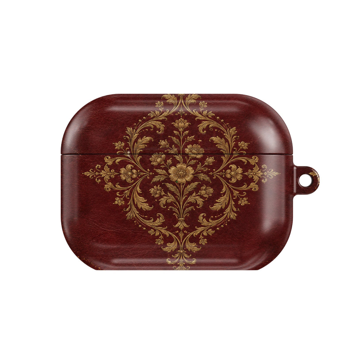 Oxblood Gilded Binding AirPods case — hard-shell earbuds cover, closed front view
