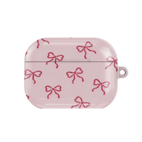 Red Bows AirPods case — hard-shell earbuds cover, closed front view