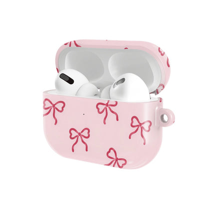 Red Bows AirPods case — hard-shell earbuds cover, open angled view