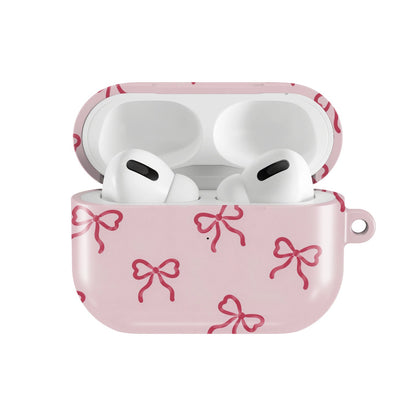 Red Bows AirPods case — hard-shell earbuds cover, open front view