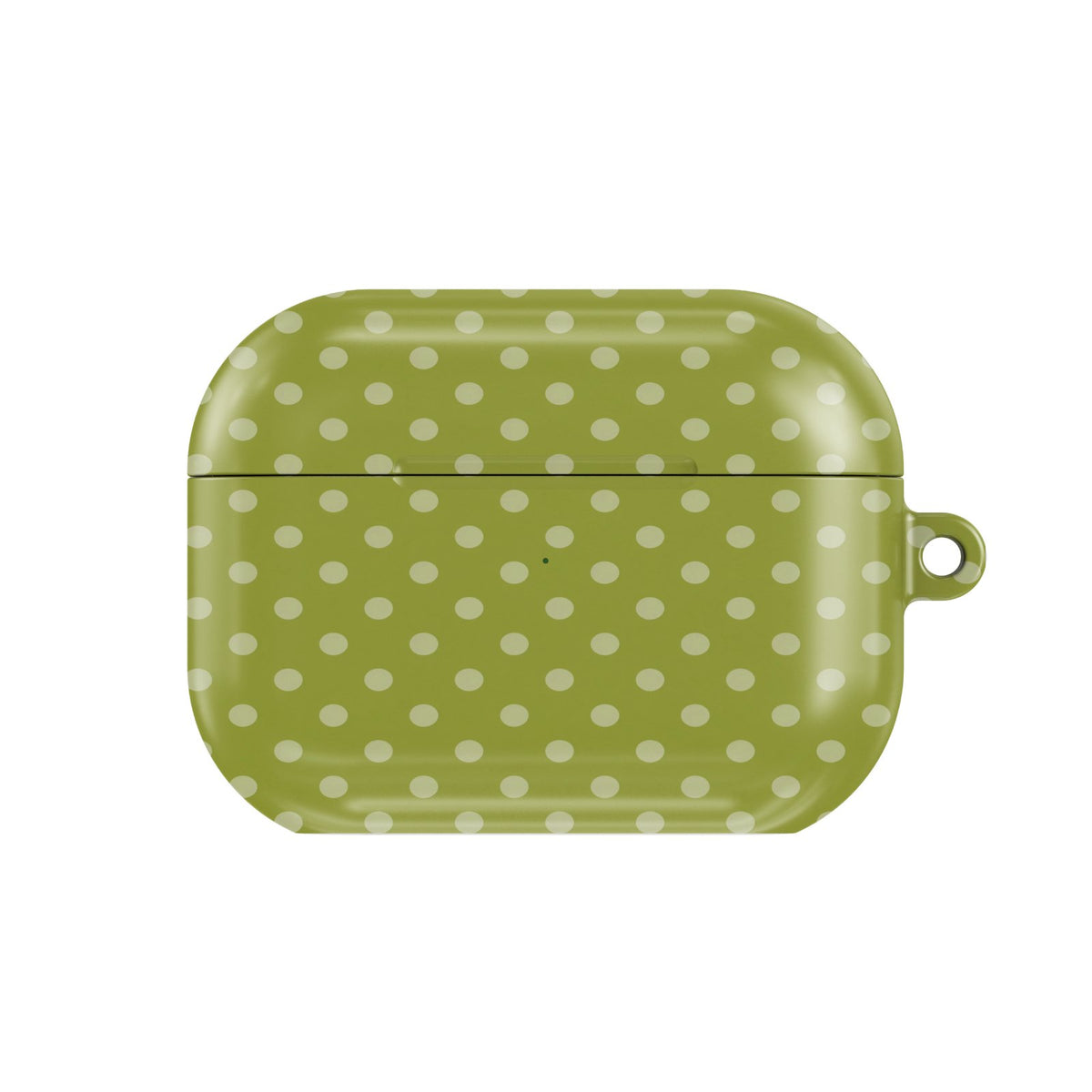 Olive Polka Dot AirPods case — hard-shell earbuds cover, closed front view