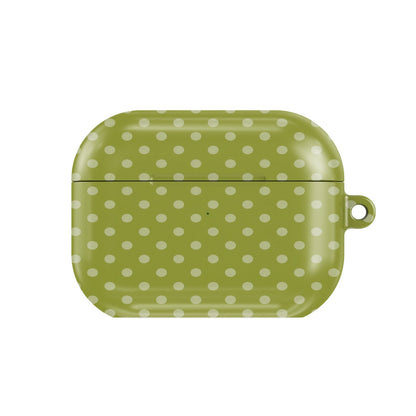 Olive Polka Dot AirPods case — hard-shell earbuds cover, closed front view