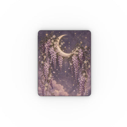 Lavender Moon Garden iPad case — crescent moon and cascading wisteria on lavender