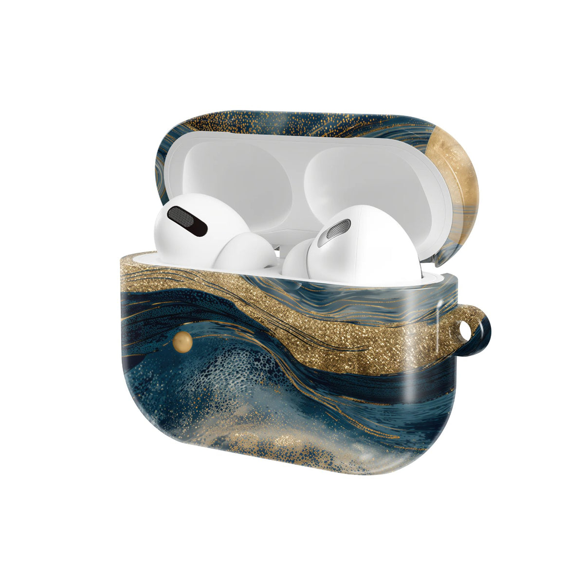 Starry Night Cosmos AirPods case — hard-shell earbuds cover, open angled view