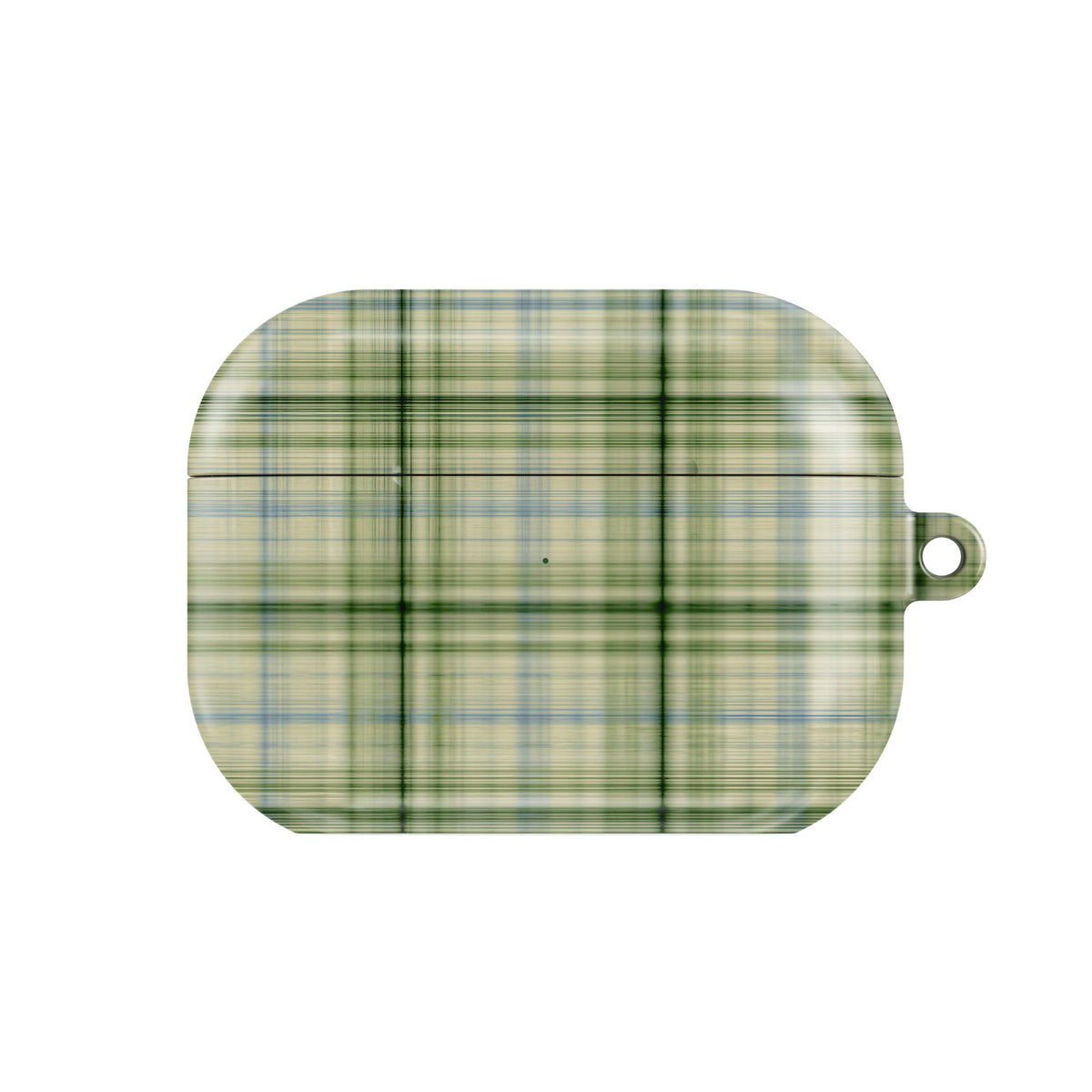 Green Tartan AirPods case — hard-shell earbuds cover, closed front view