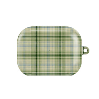 Green Tartan AirPods case — hard-shell earbuds cover, closed front view
