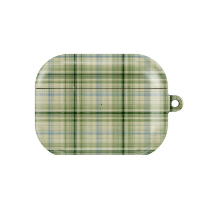 Green Tartan AirPods case — hard-shell earbuds cover, closed front view