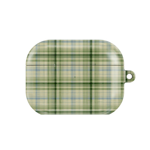Green Tartan AirPods case — hard-shell earbuds cover, closed front view