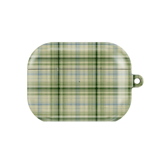 Green Tartan AirPods case — hard-shell earbuds cover, closed front view