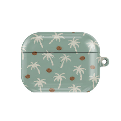 Palm Tree AirPods case — hard-shell earbuds cover, closed front view