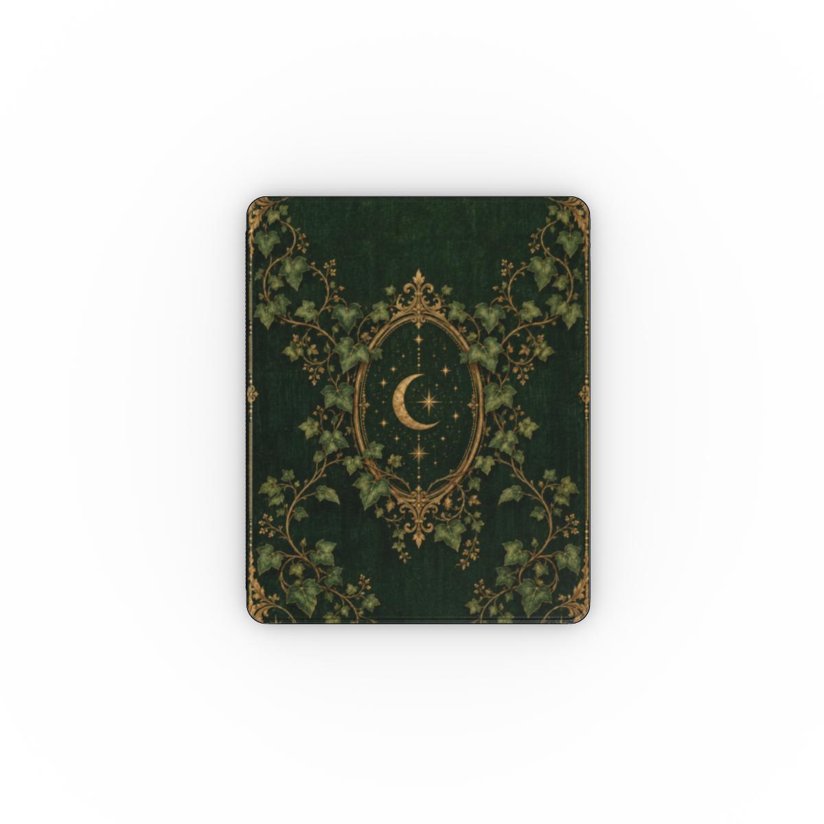 Ivy Bound Volume iPad case — gold cartouche and climbing ivy on emerald