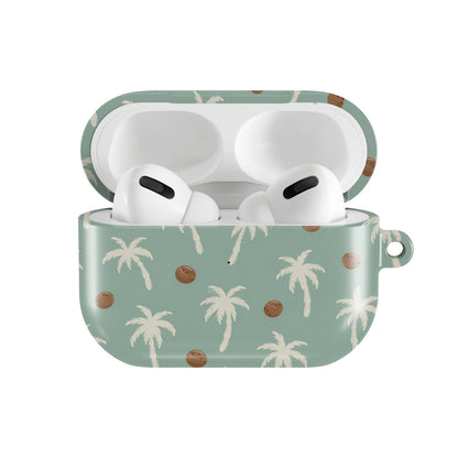 Palm Tree AirPods case — hard-shell earbuds cover, open front view
