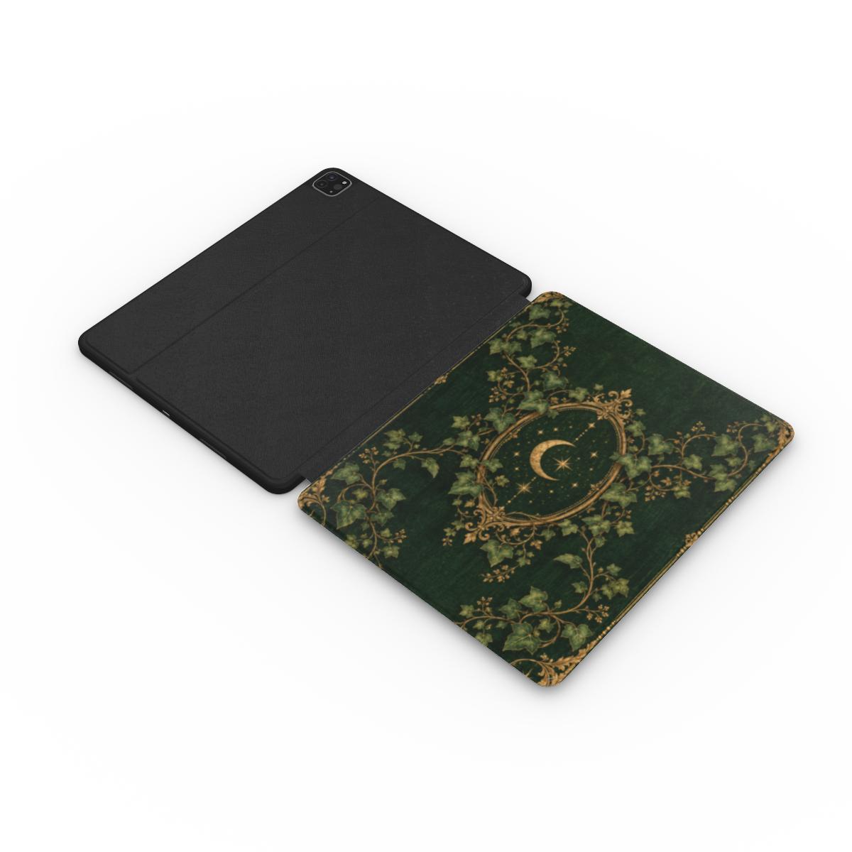 Ivy Bound Volume iPad case opened flat — printed front cover with plain black interior