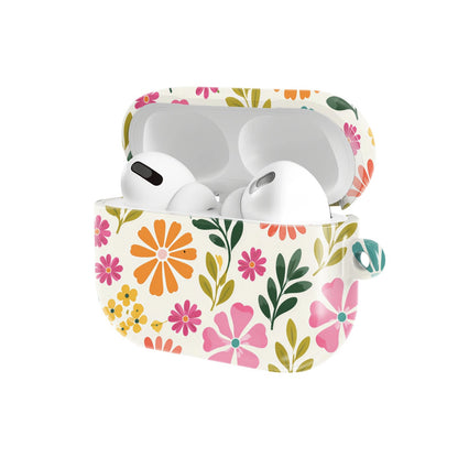 Bright Folk Floral AirPods case — hard-shell earbuds cover, open angled view