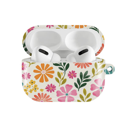 Bright Folk Floral AirPods case — hard-shell earbuds cover, open front view