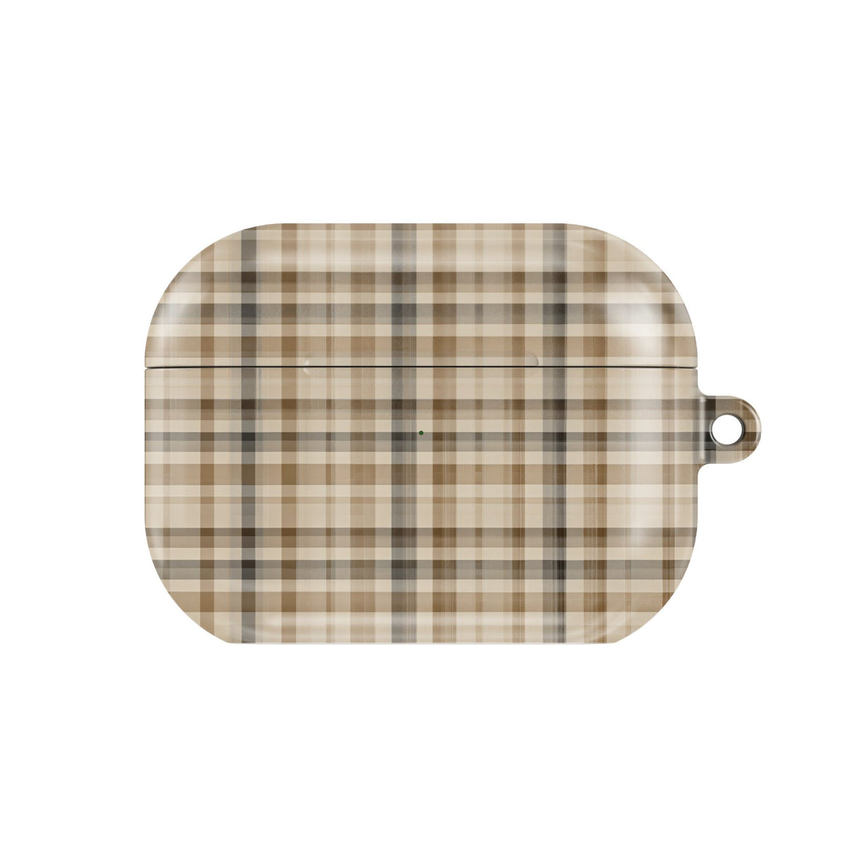 Neutral Tartan AirPods case — hard-shell earbuds cover, closed front view