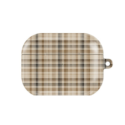 Neutral Tartan AirPods case — hard-shell earbuds cover, closed front view